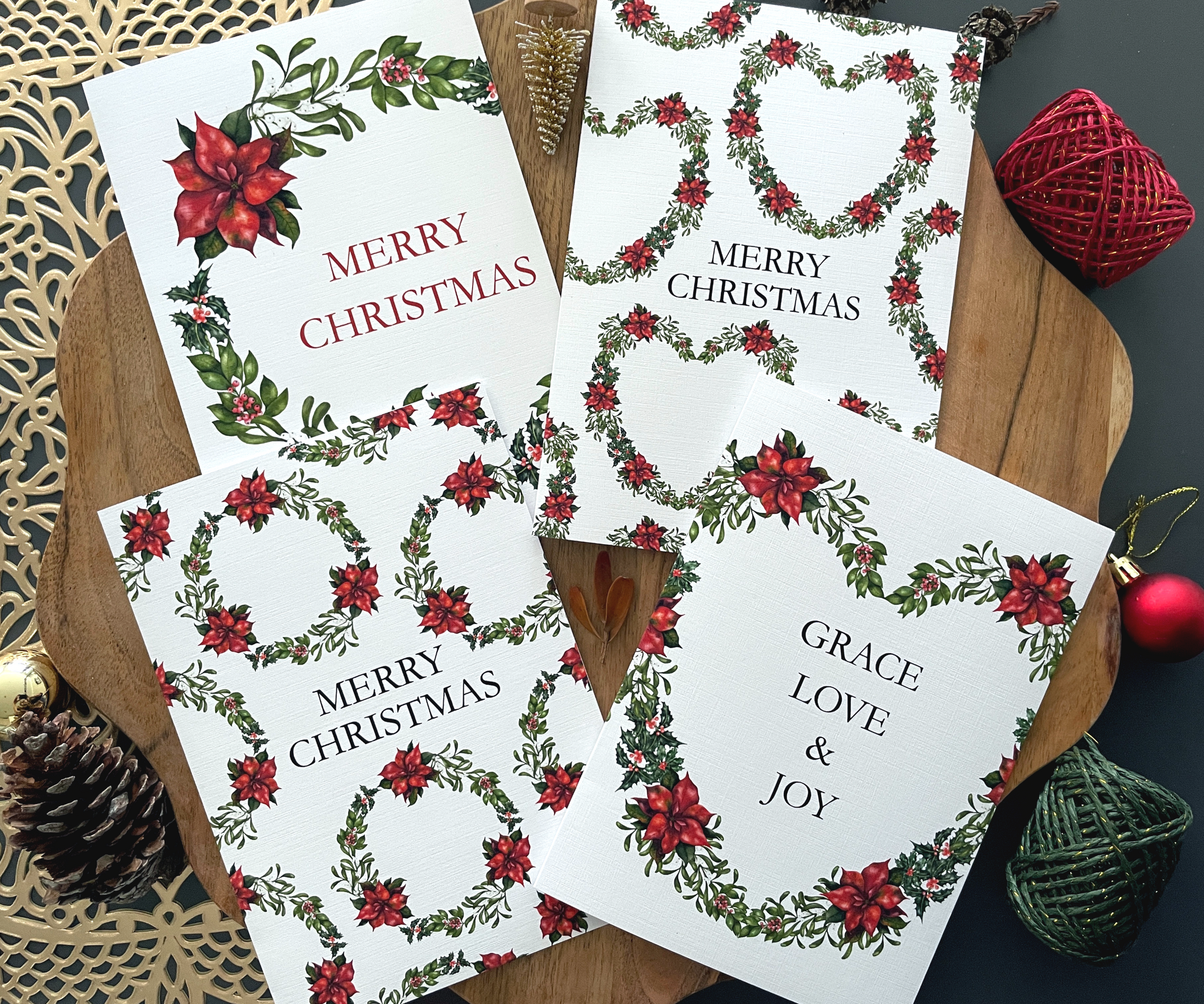 Wreaths of Grace Collection - Set of 4 Christmas Greeting Cards