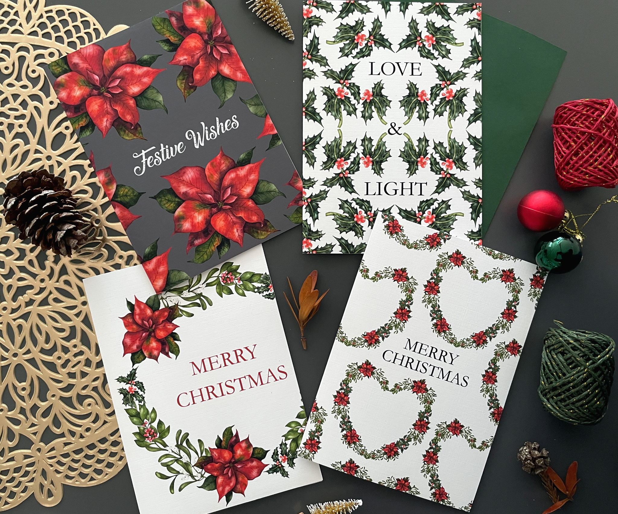 Festive Foliage Collection - Set of 4 Christmas Greeting Cards