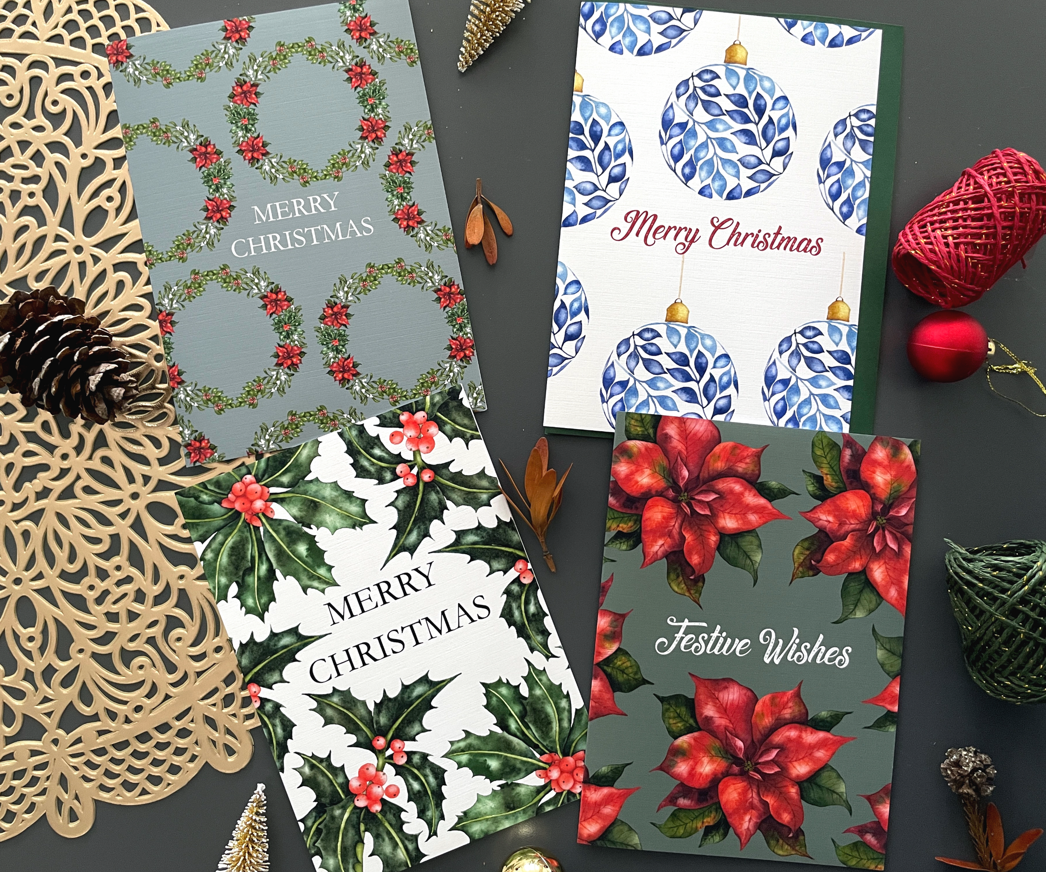 Seasonal Splendor Collection - Set of 4 Christmas Greeting Cards