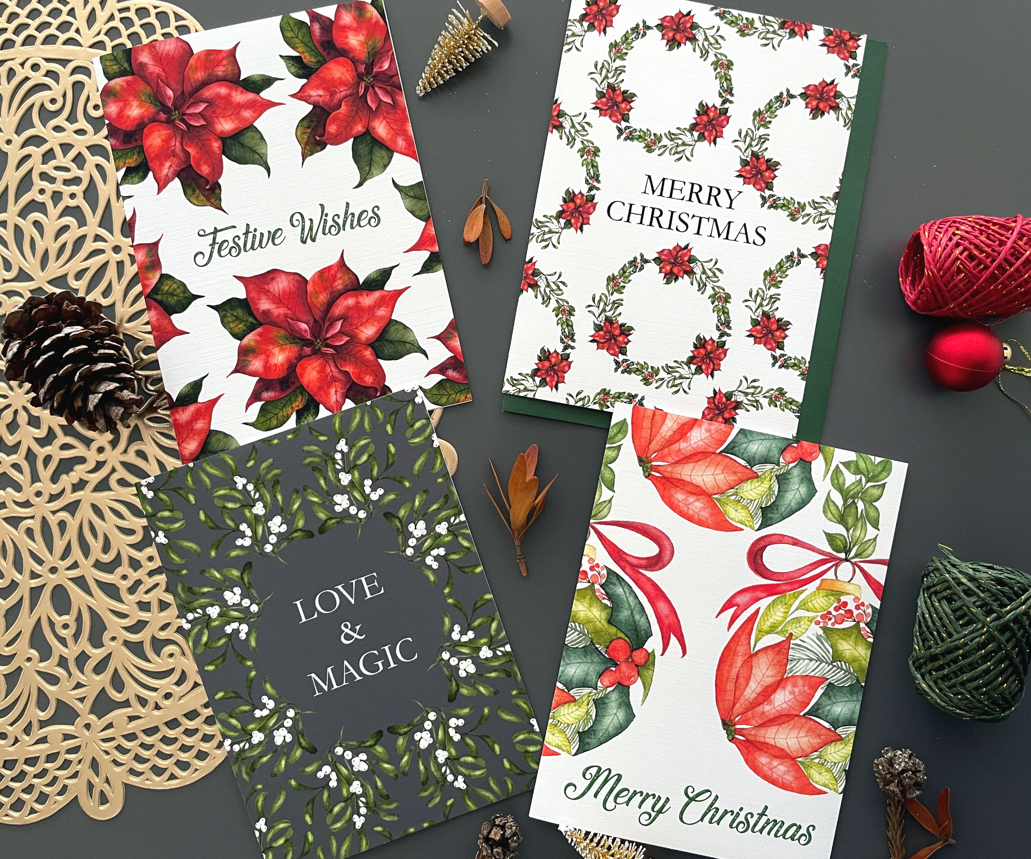Festive Charm Collection - Set of 4 Christmas Greeting Cards