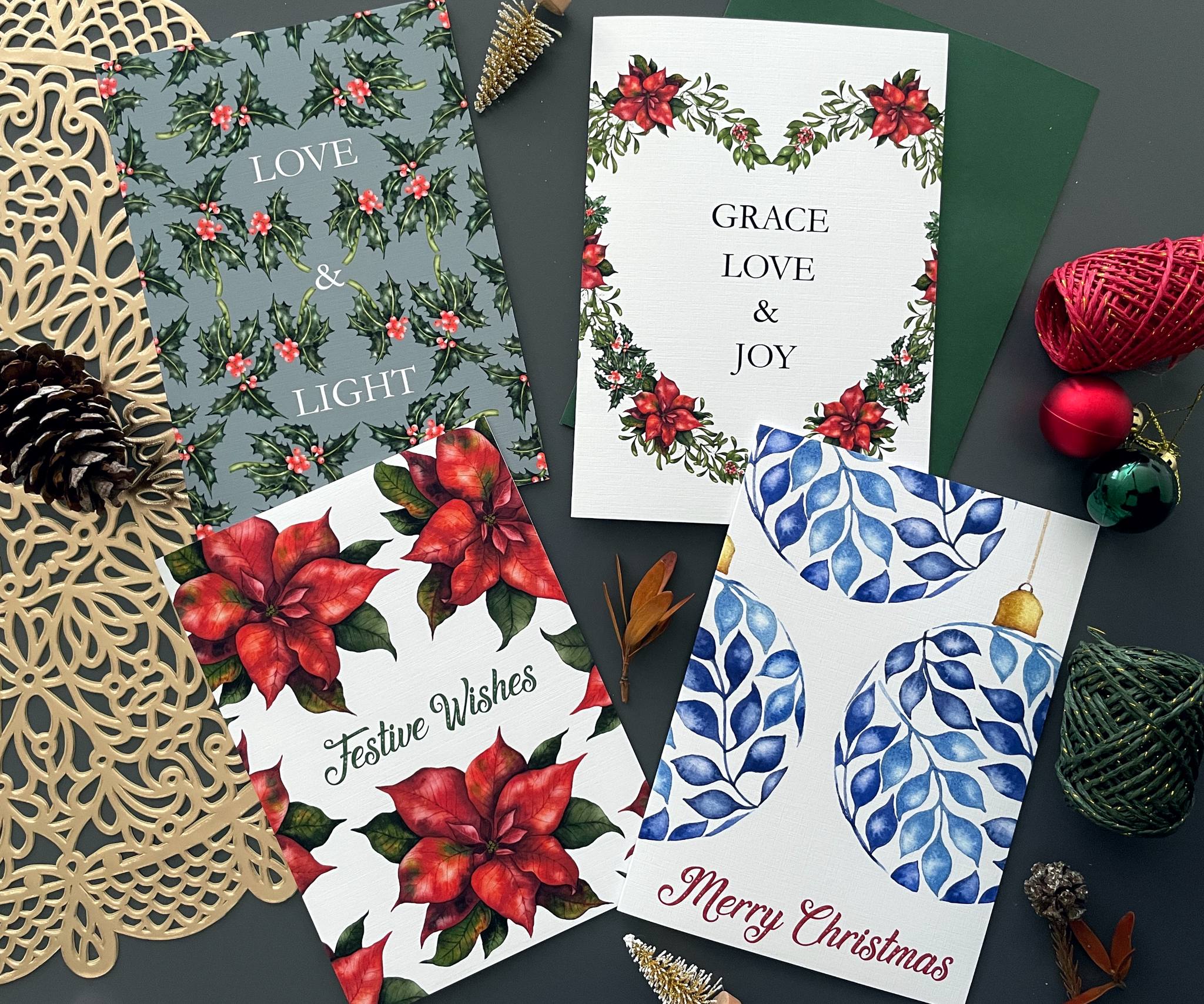 Love and light Collection - Set of 4 Christmas Greeting Cards
