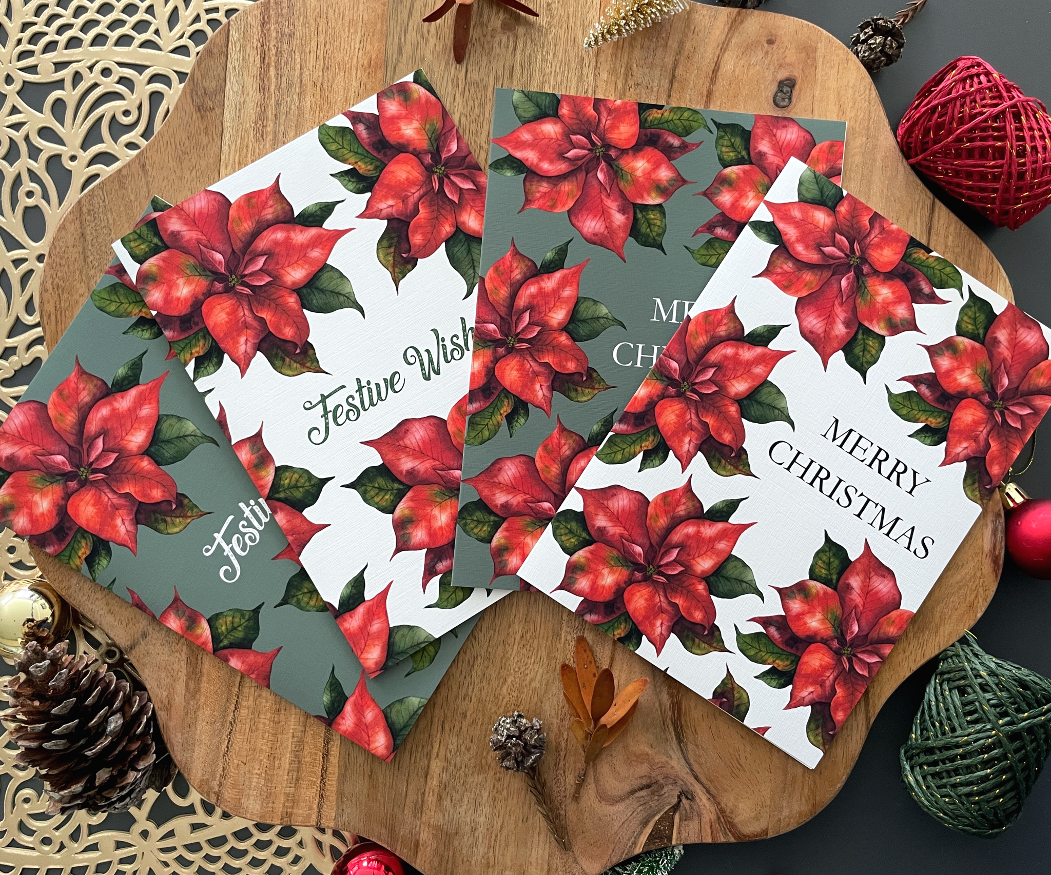 Greetings in Blooms Collection - Set of 4 Christmas Greeting Cards