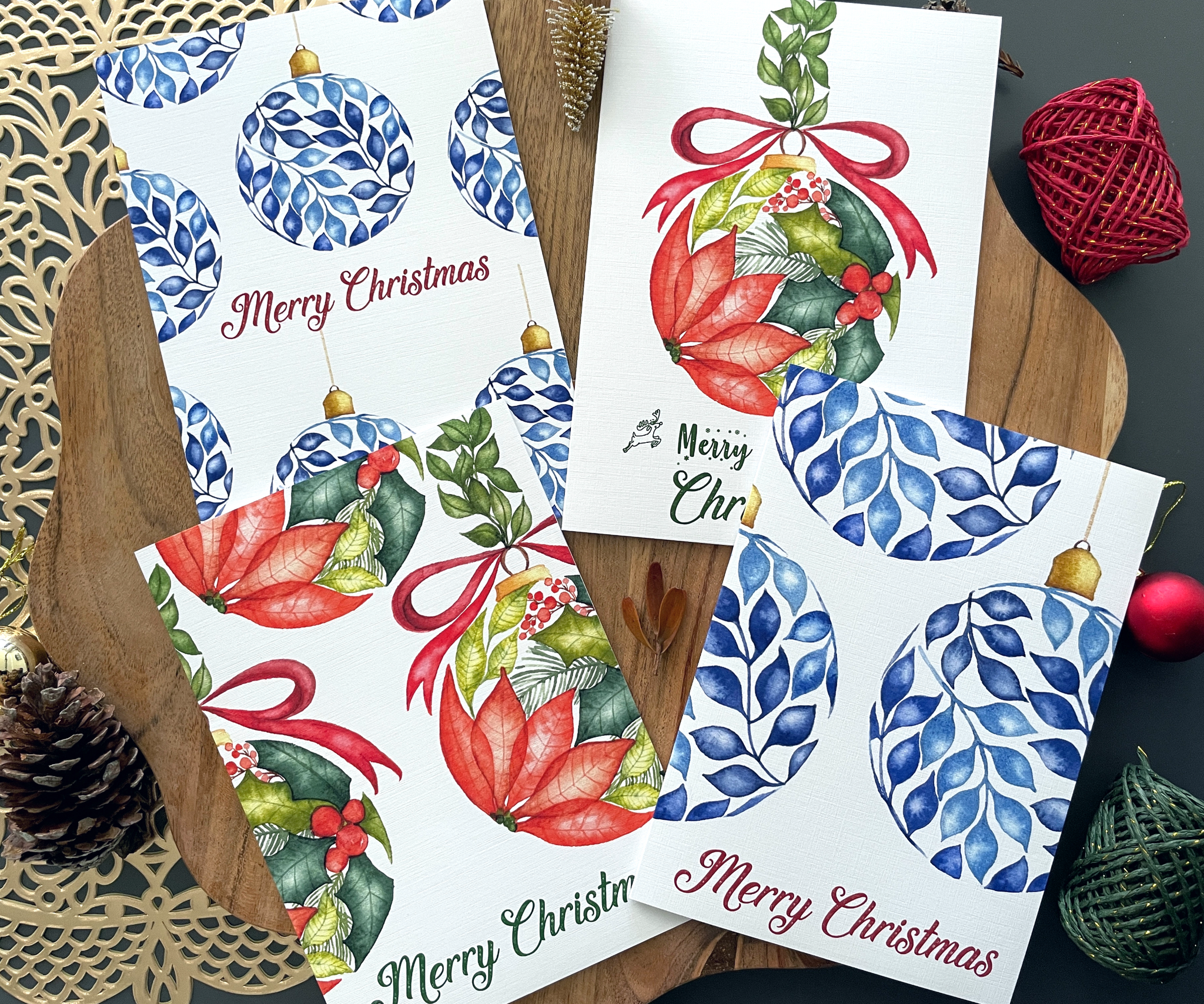 Whimsical Elegance Collection - Set of 4 Christmas Greeting Cards