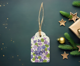 Elegant gift tag with purple Wild Violet wildflowers watercolour illustration, printed on high-quality acid-free paper, with biodegradable jute rope