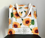 Full view of Heart of Sunshine tote bag with original sunflower watercolour art, eco-friendly 100% cotton canvas, designed in New Zealand