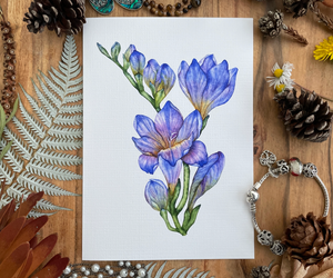 The Blue Freesia Flowers Greeting Card Canvas Front