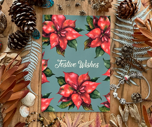 Poinsettia Festive Wishes - Green Christmas Greeting Card