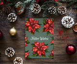 Poinsettia Festive Wishes - Green Christmas Greeting Card