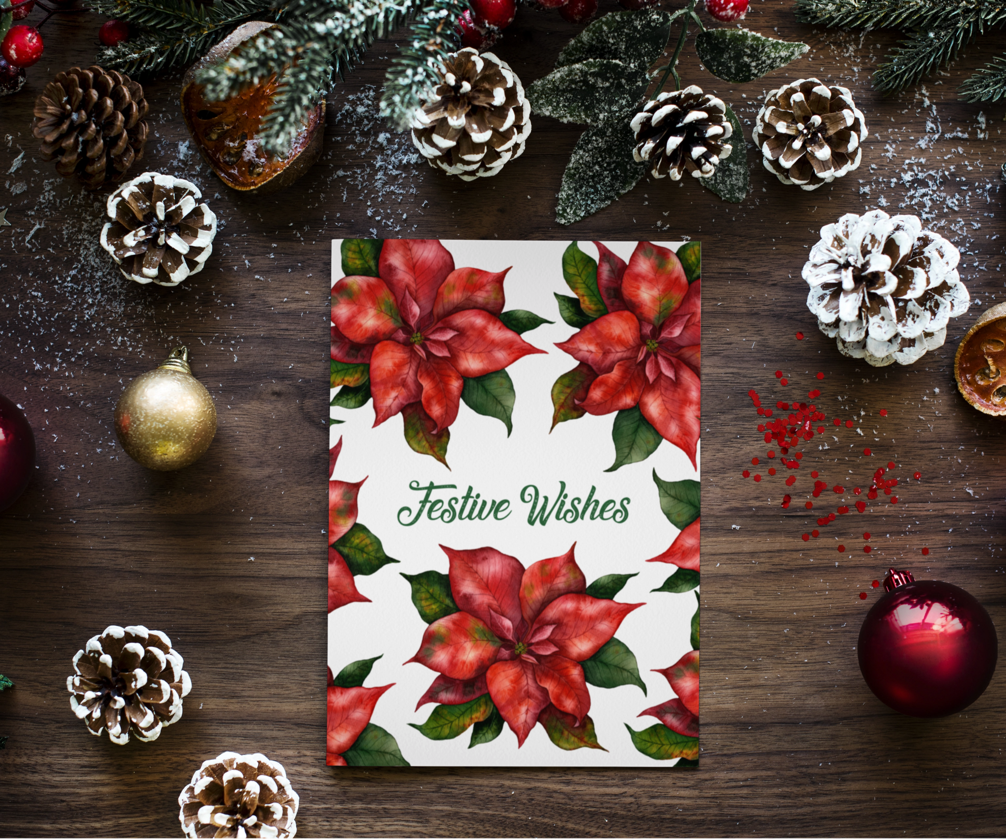 Poinsettia Festive Wishes - White Christmas Greeting Card