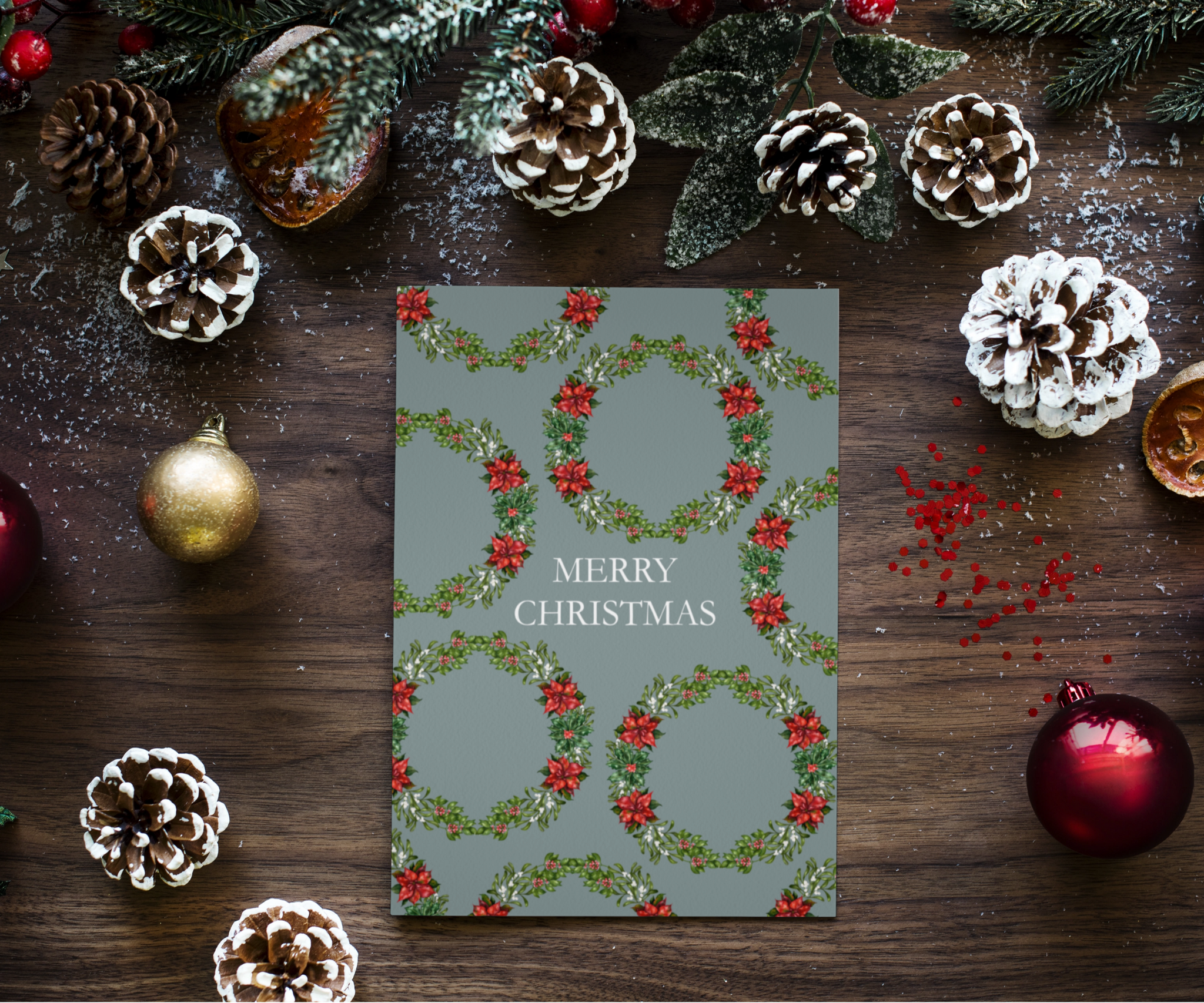 Wreaths of Festive Warmth - Christmas Greeting Card