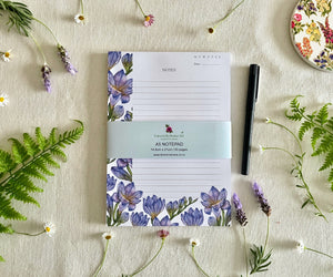Front view of Freesias in Bloom notepad with floral bellyband