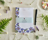 Front view of Freesias in Bloom notepad with floral bellyband