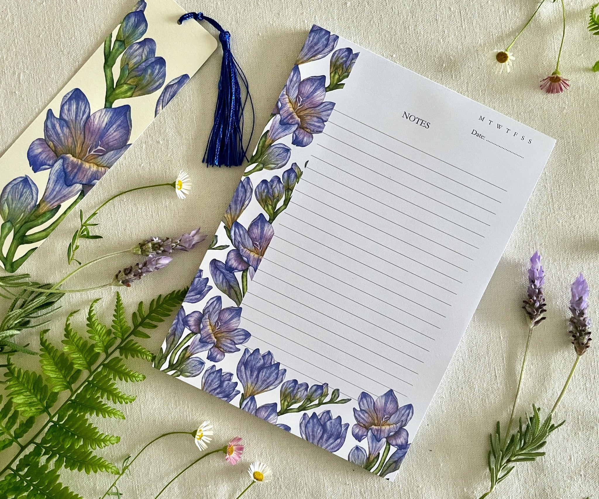 Front cover of Freesias in Bloom notepad without bellyband