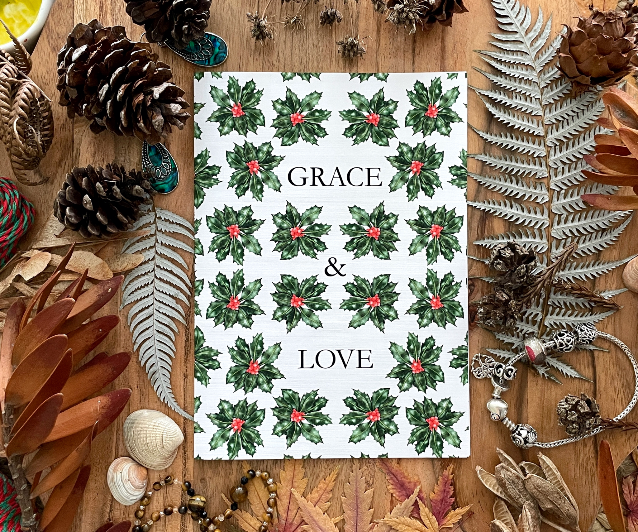 Holly of Grace and Love Christmas Greeting Card
