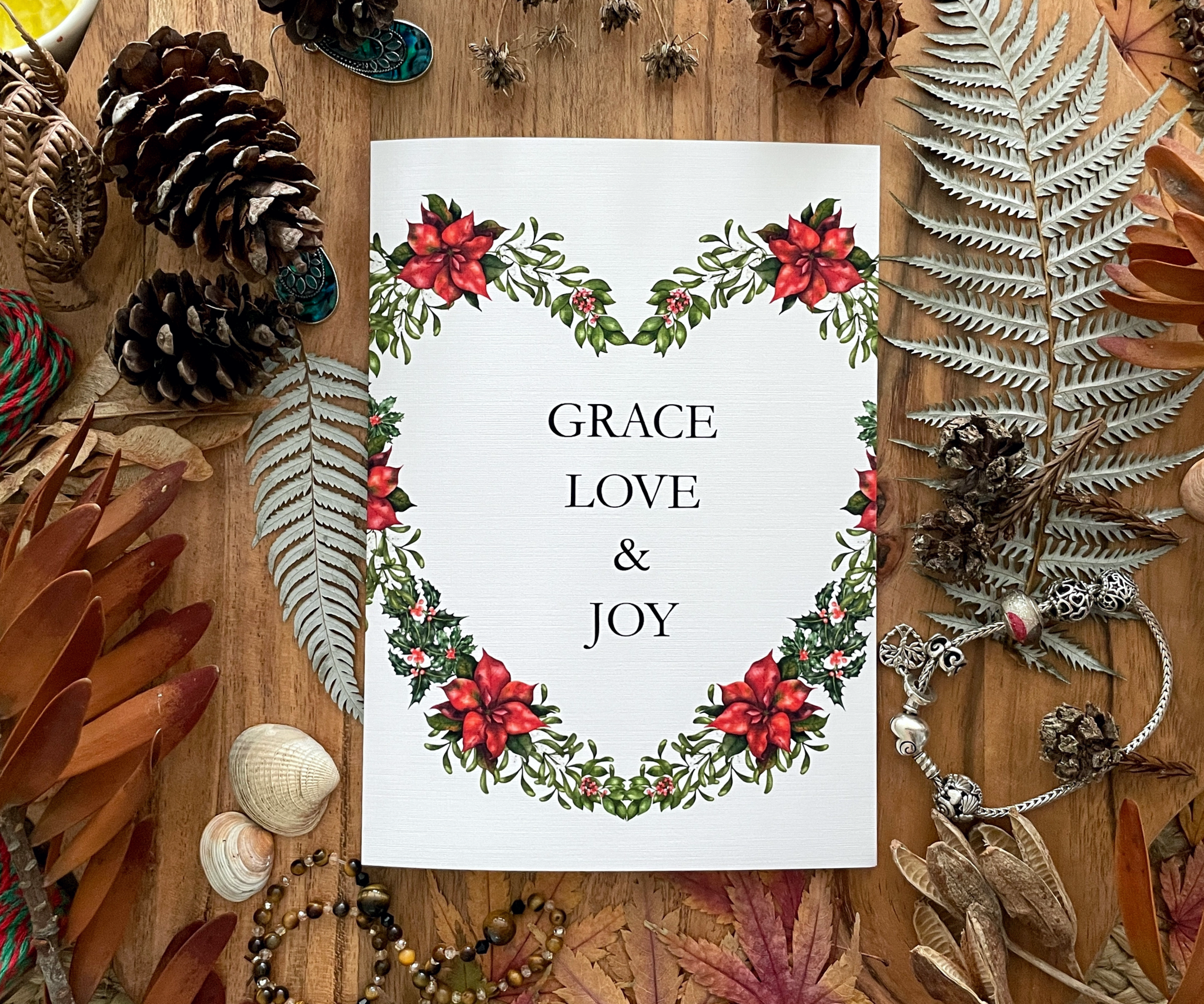 Heart of Grace Love & Joy Christmas Greeting Card Front
