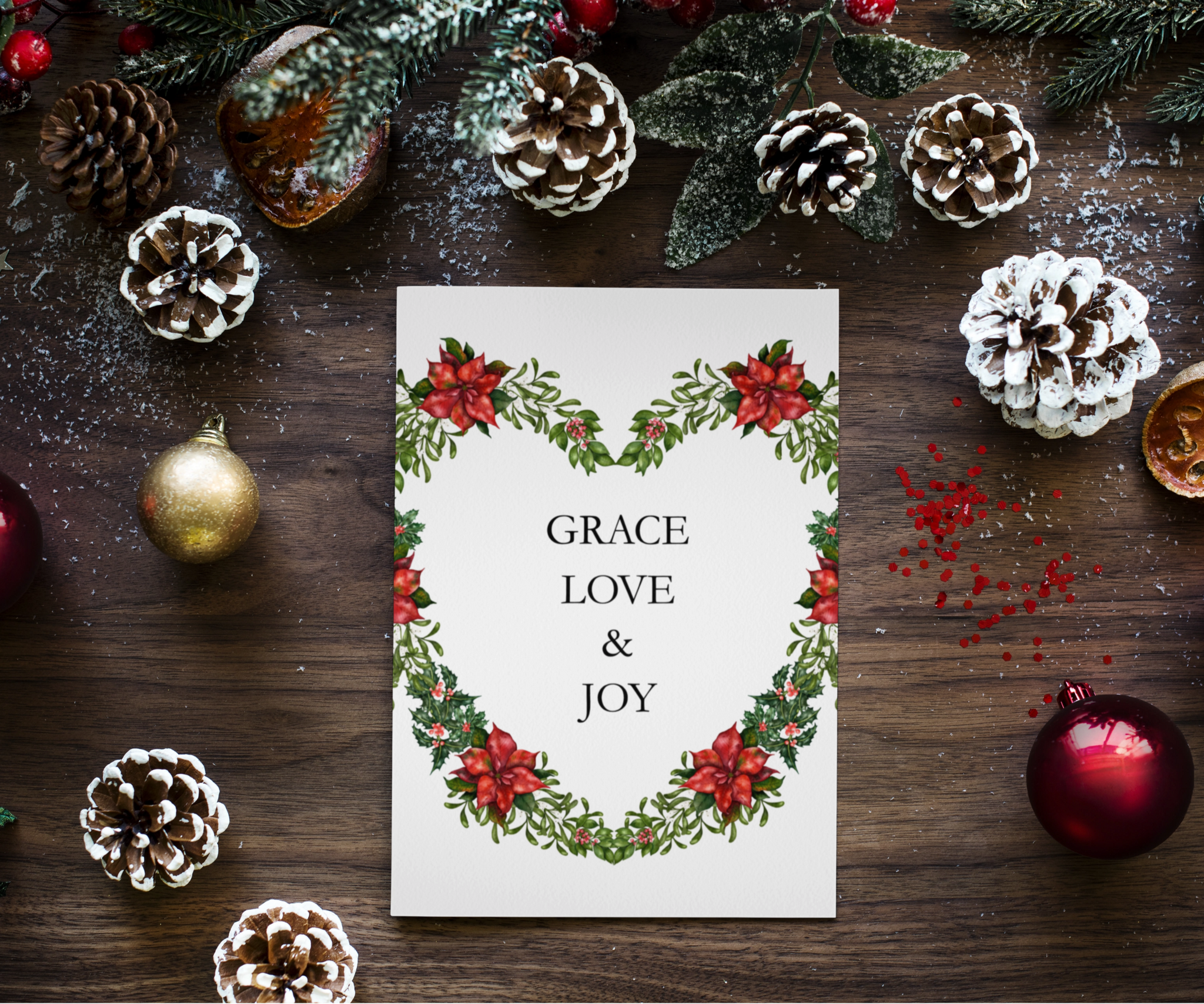 Heart of Grace Love & Joy Christmas Greeting Card