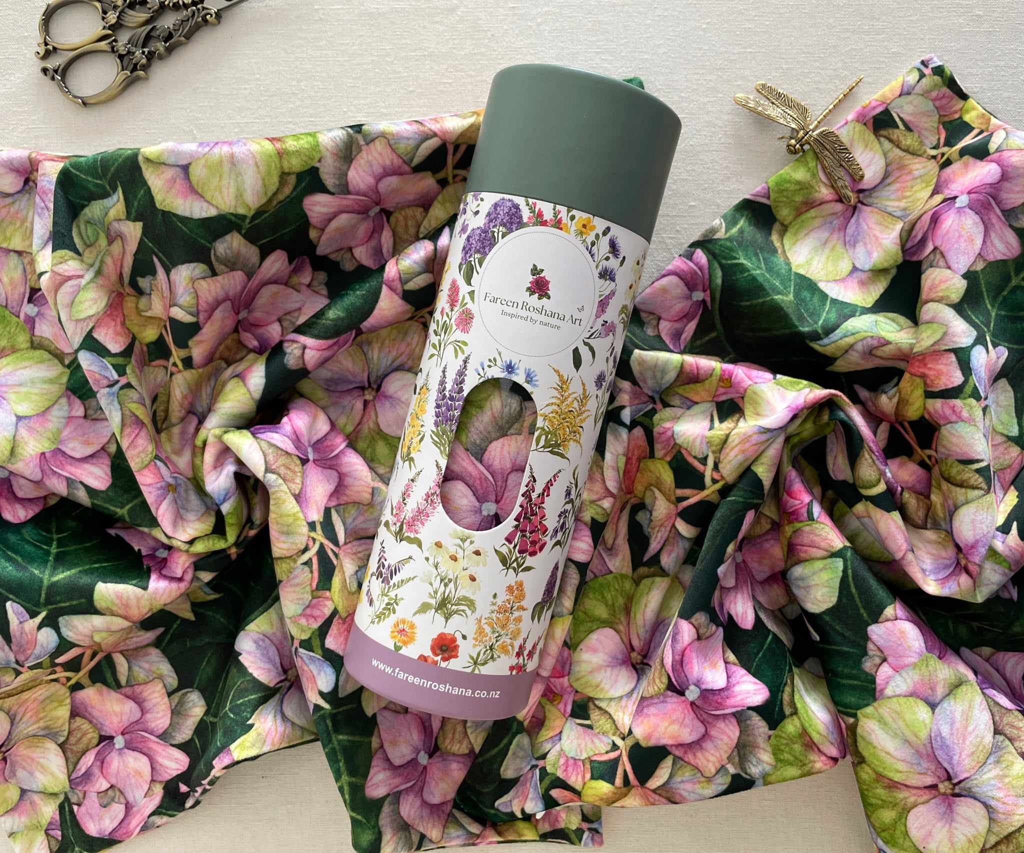 Hues of Serenity Hydrangea velvet pillow cover 45x45 cm with single premium gift-ready packaging tube