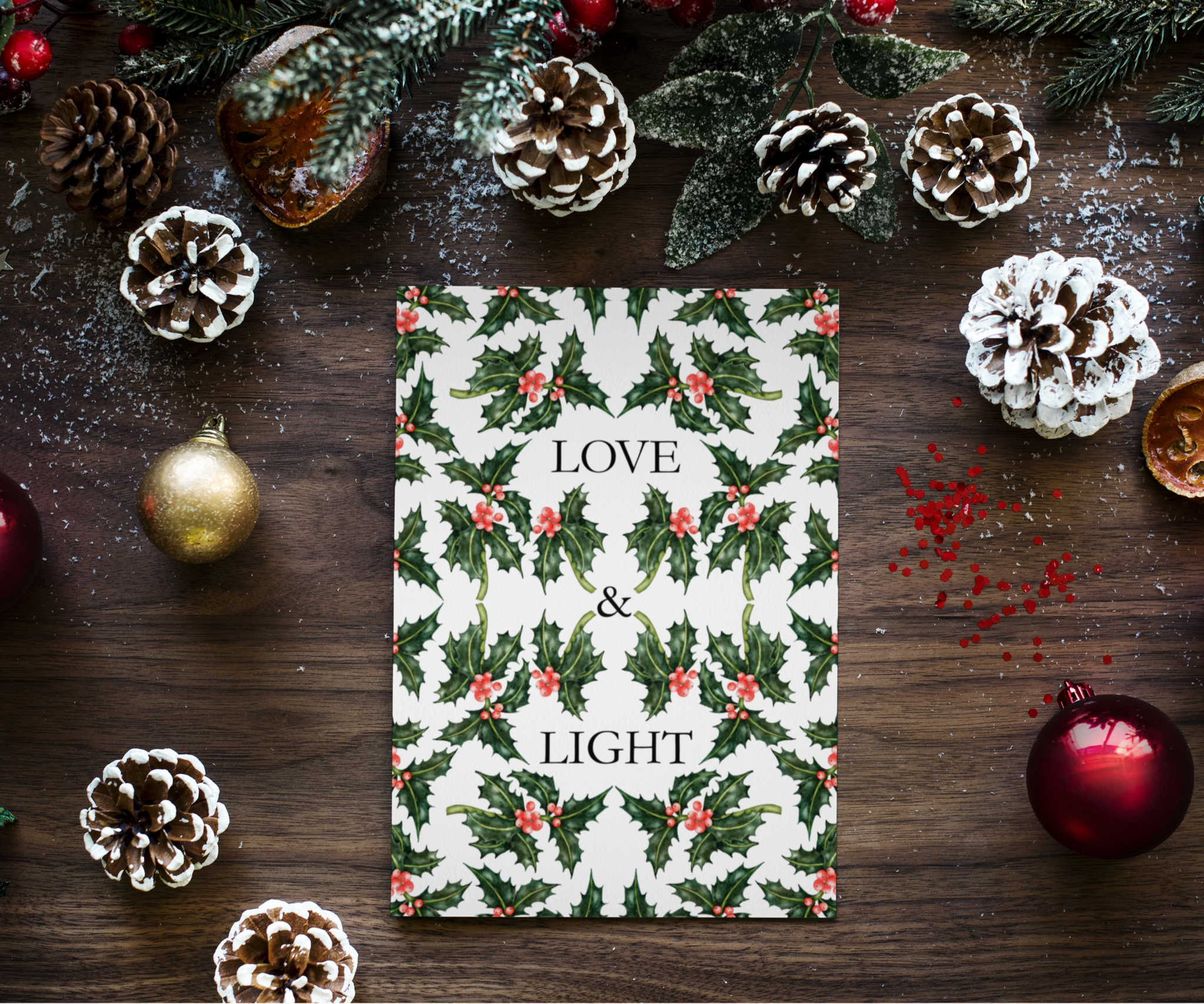 Holly of Love and Light White Christmas Greeting Card