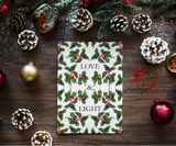 Holly of Love and Light White Christmas Greeting Card