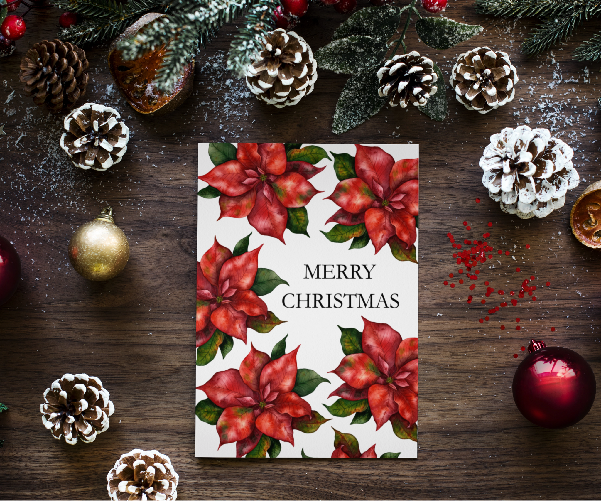 Merry Christmas Blooms White Christmas Greeting Card