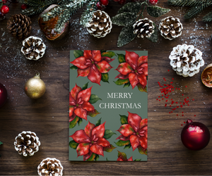 Merry Christmas Blooms Green Christmas Greeting Card