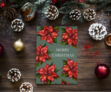 Merry Christmas Blooms Green Christmas Greeting Card