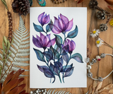 Mystical Purple Flowers Greeting Card Canvas Front