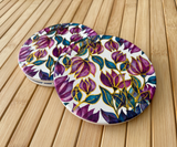 "Blooming in Mystic Hues" Ceramic Gold Tea Coasters