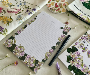 Hues of Serenity floral notepad with pen, without bellyband