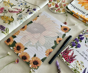 Sunflower notepad with pen, no bellyband